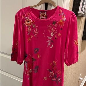 Johnny Was Embroidered Pink Women's T-Shirt